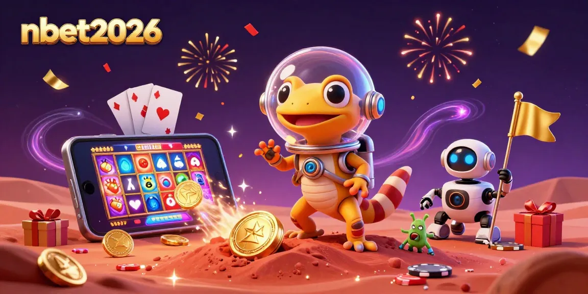 Engage with nbet2026's lively casino scene featuring a Martian gecko and a robot buddy.