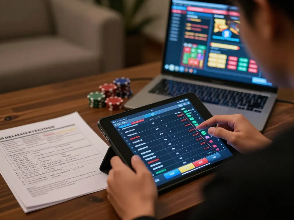 Engaging with data hk results on a tablet while analyzing betting strategies during online gambling.