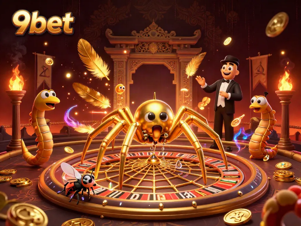 Engage in thrilling bets at 9bet with a scenic 3D illustration featuring a roulette wheel and animal croupiers.