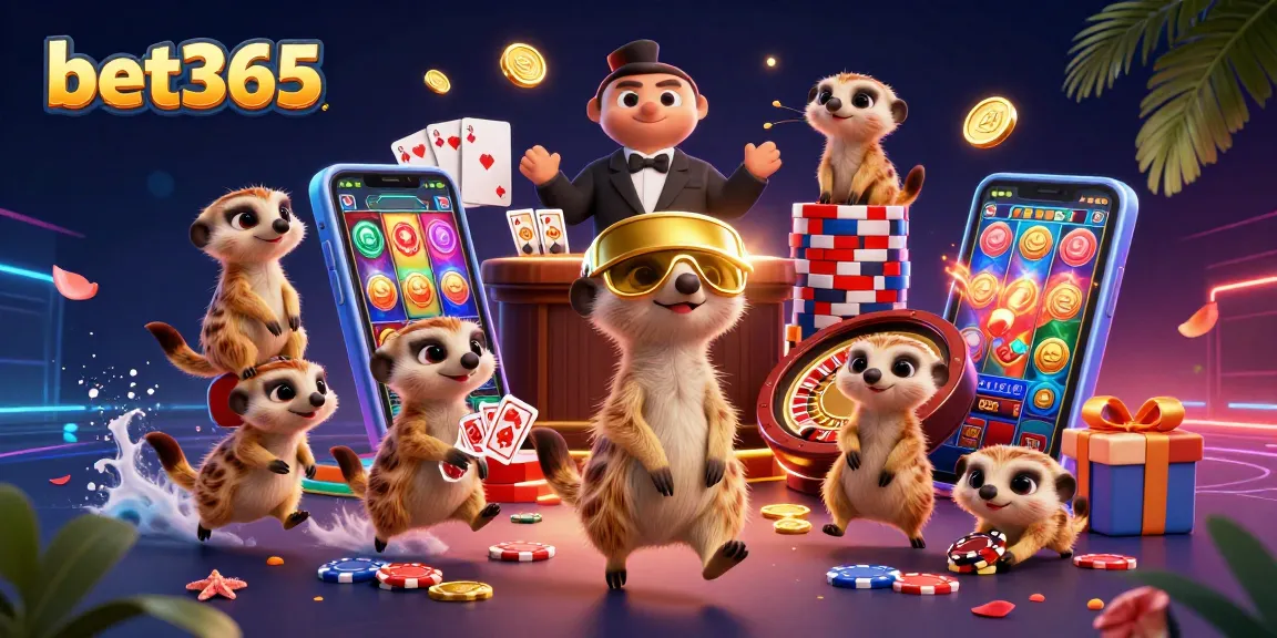 Experience the vibrant bet365 casino scene with meerkats running a lively operation, showcasing gaming excitement with dynamic elements.