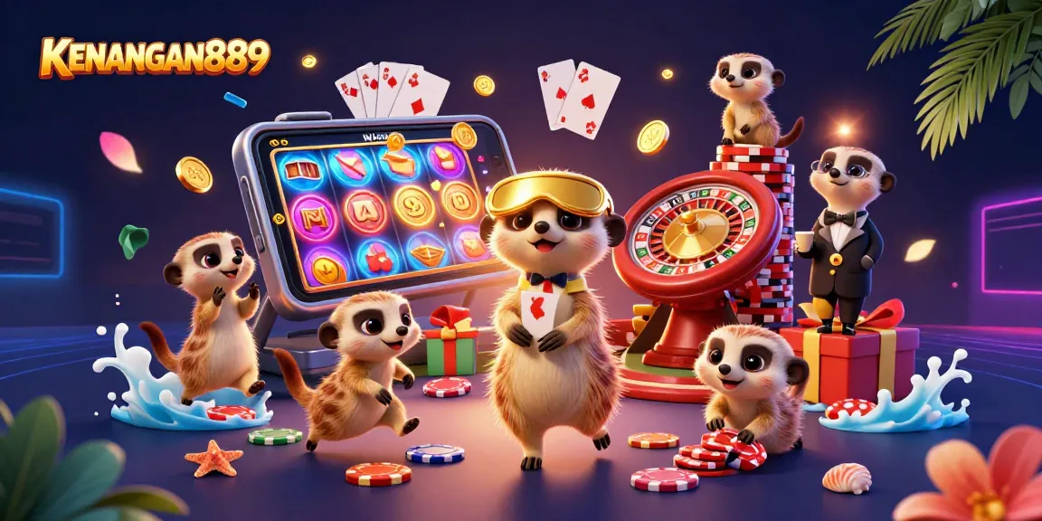 Play slots and win at KENANGAN889 with a dynamic meerkat casino scene filled with excitement.