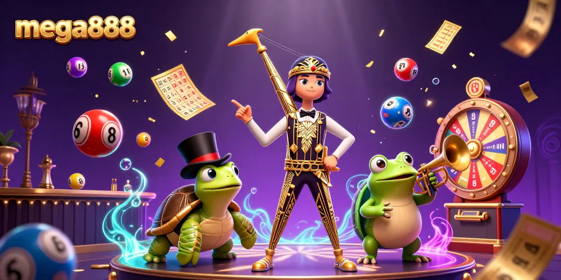 Experience mega888 with vibrant casino elements, featuring lively characters and action-packed scenes.