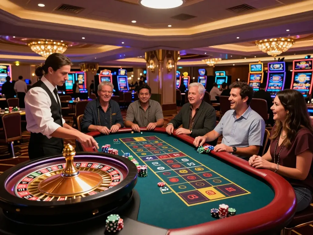 Players placing bets at a roulette table in a glamorous casino, highlighting the excitement of mm88 gaming.