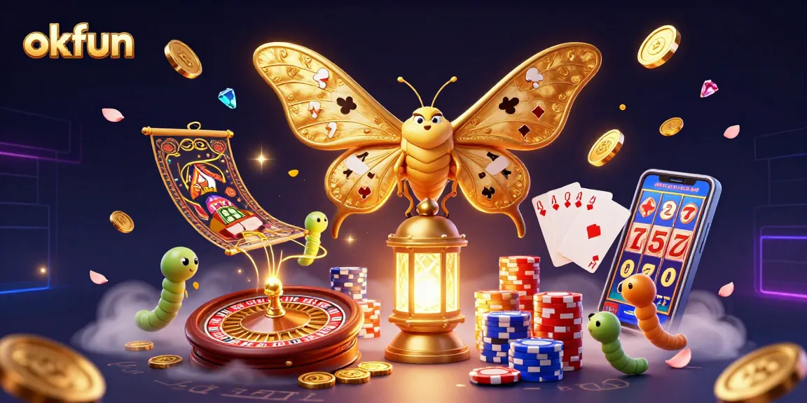 Spin the reels at okfun with golden coins and dazzling lights in an immersive casino scene.
