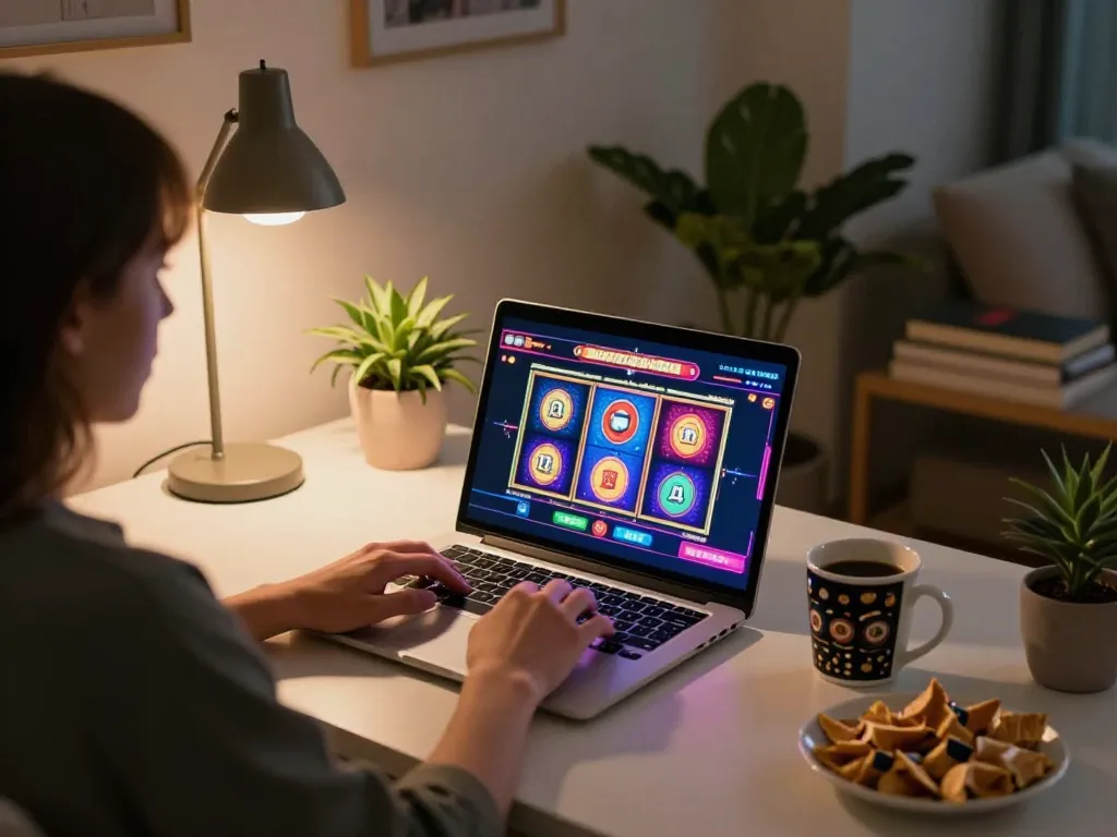 Player engaging with 88clbgo online casino slot game while enjoying a comfortable home setting, emphasizing strategic gameplay