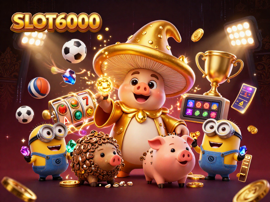 SLOT6000 offers a magical gold-churning scene with fantasy characters and dynamic casino elements.