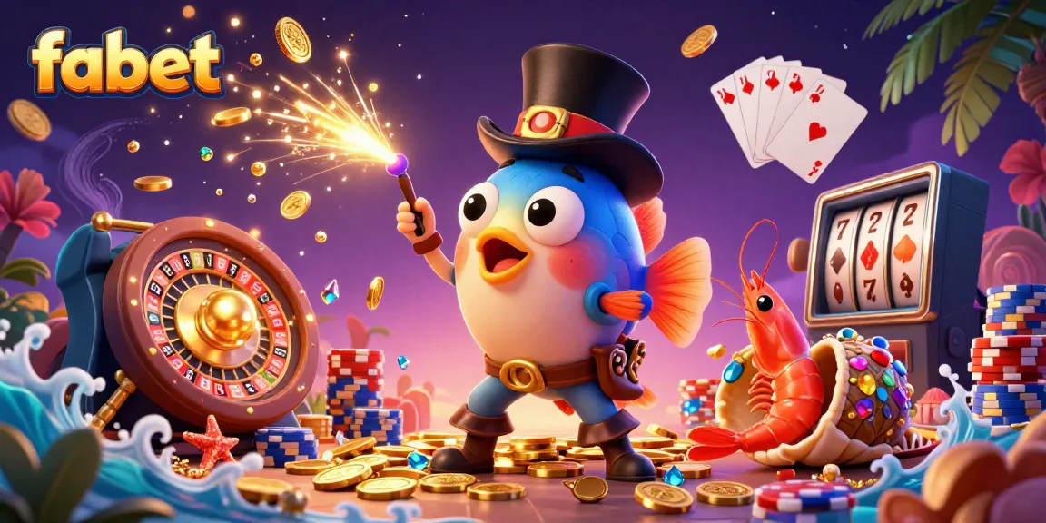 Experience fabet's thrilling casino adventure with a pirate shrimp and anglerfish surrounded by gold coins and roulette wheels.