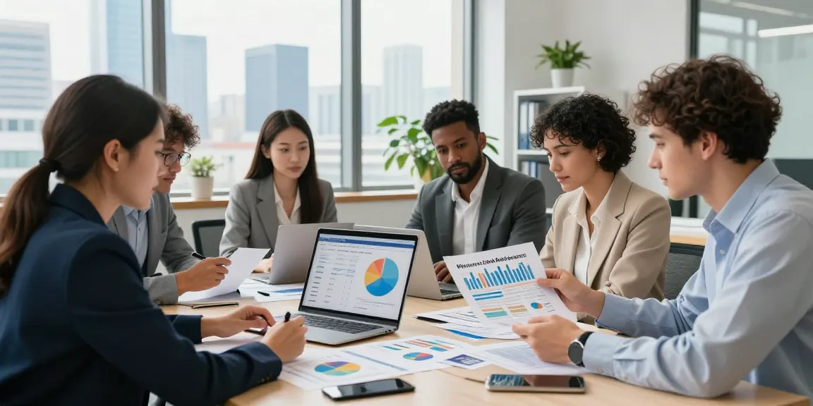 Group discussing best merchant cash advance UK no credit check in a modern office setting.