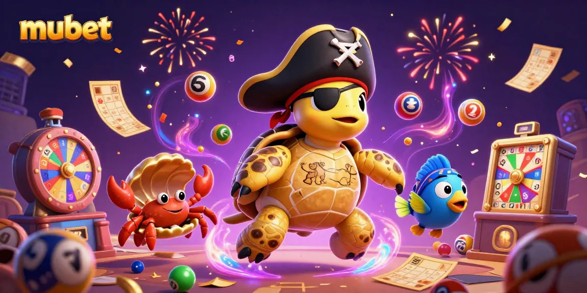 Experience vibrant gambling action with mubet's colorful casino-themed illustration featuring characters and dynamic lottery elements.