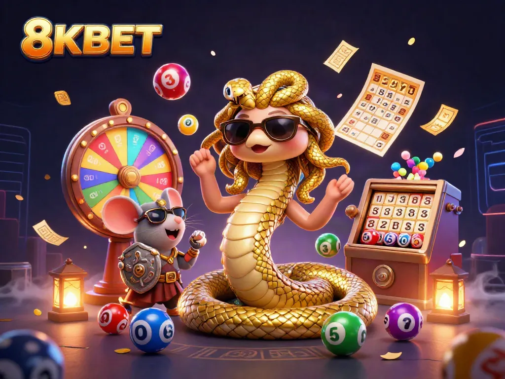 Experience the dynamic energy of 8KBET with vibrant lottery elements and delightful characters.