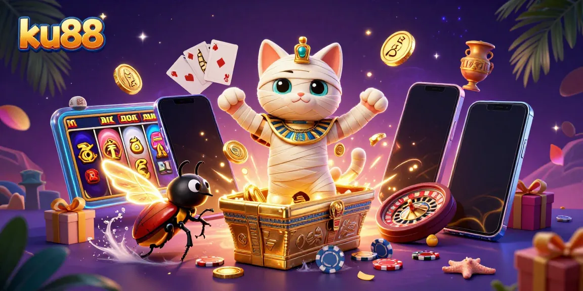 Engage with exciting ku88 casino games as Egyptian characters animate a vibrant gaming scene.