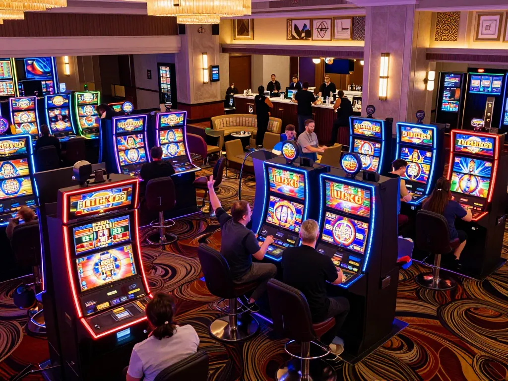 Người chơi LUCK8 ăn mừng chiến thắng tại các máy đánh bạc sôi động với bầu không khí náo nhiệt.