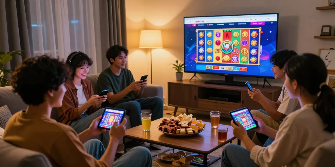 Exciting online gaming scene showing players engaged in deposit tanpa minimal slots experience, celebrating wins in a cozy living room.