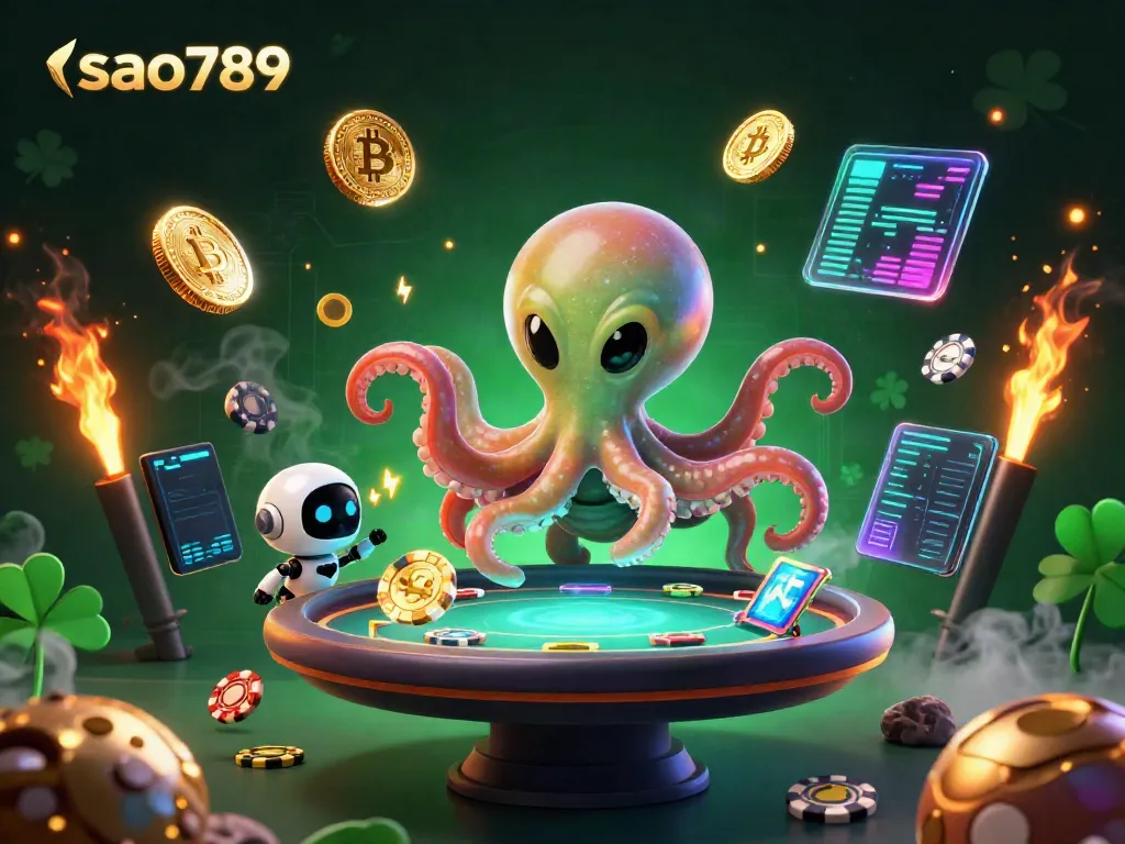 Experience thrilling gameplay with sao789, featuring an alien octopus dealing poker in a vibrant cosmic setting.