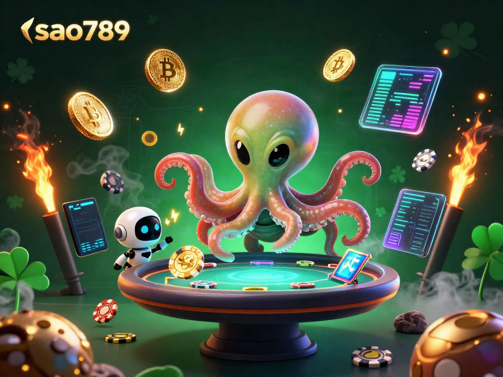 Experience thrilling gameplay with sao789, featuring an alien octopus dealing poker in a vibrant cosmic setting.