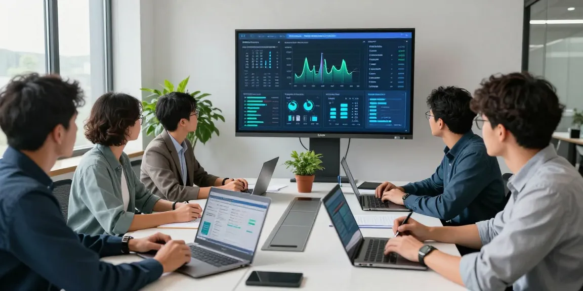 Business IT professionals discussing How much does IT support cost in UK? in a modern office setting.