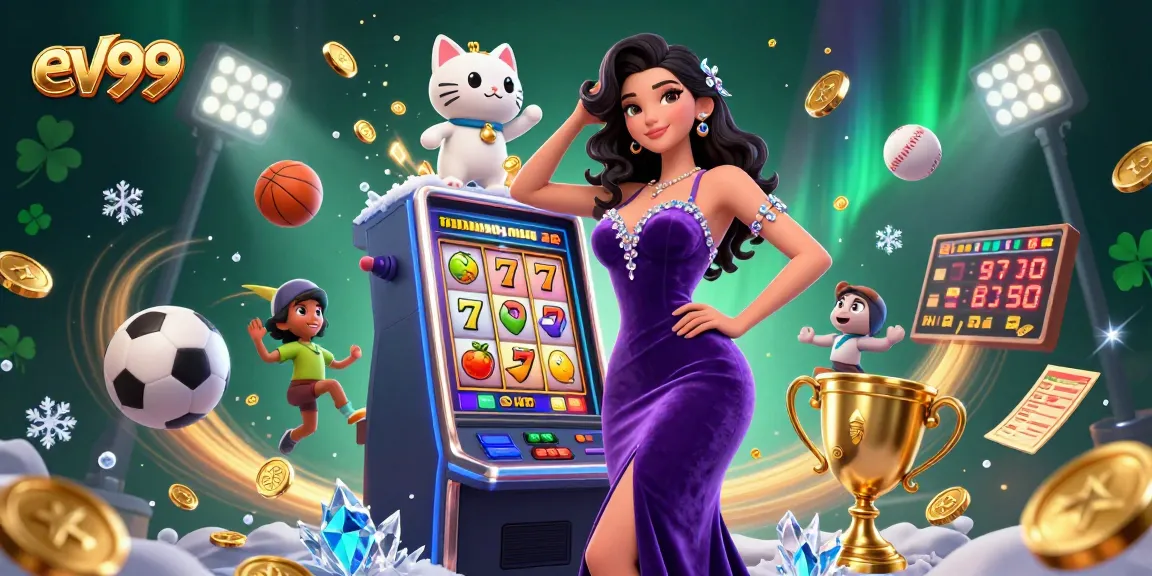 Spin the jackpot with ev99 while a fortune cat waves from the slot machine