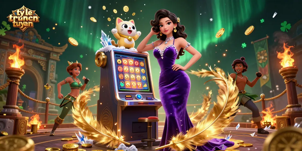 Betting on ty le truc tuyen, a glamorous woman celebrates a jackpot with a fortune cat, surrounded by casino elements