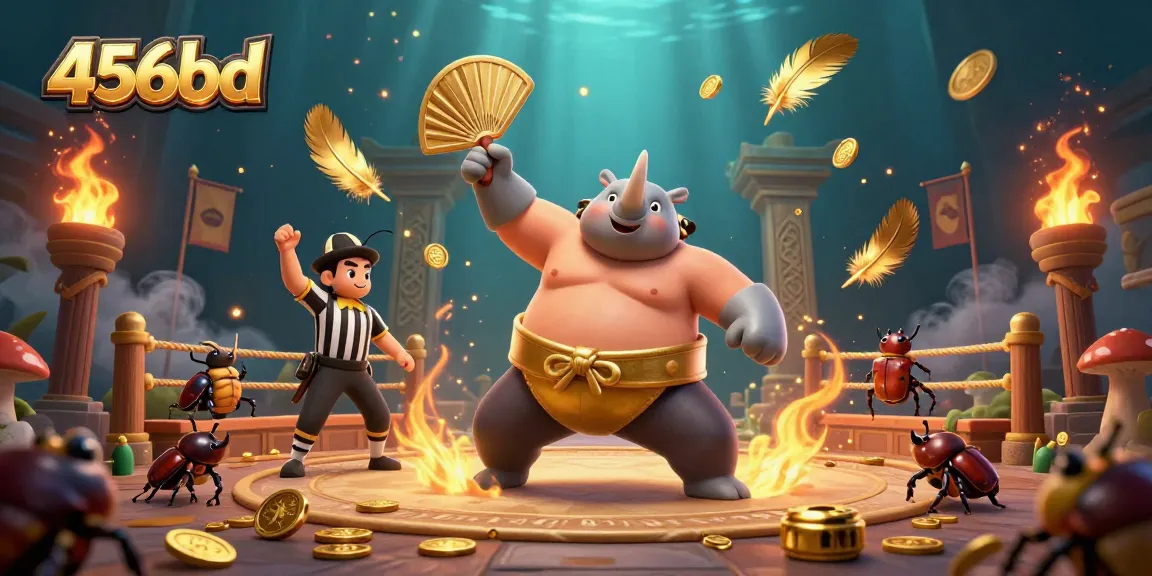 Experience thrilling action at 456bd with a dynamic 3D illustration of a sumo beetle champion!