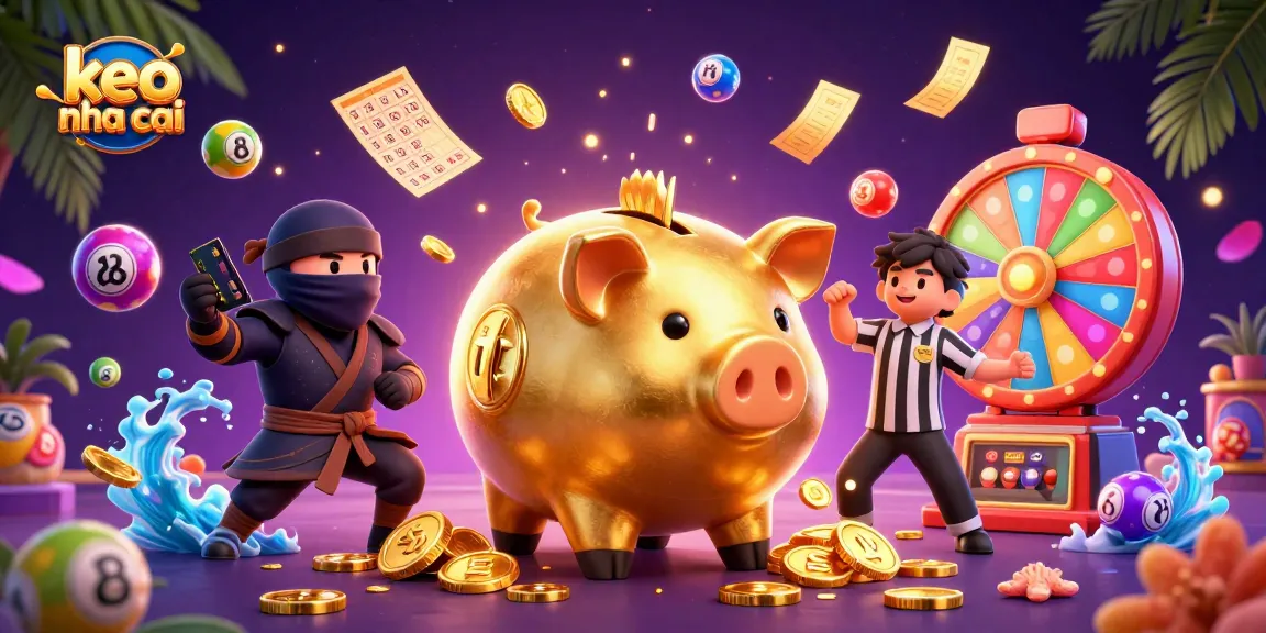 Engage in dynamic gaming excitement with keo nha cai and playful 3D characters in a vibrant casino scene.