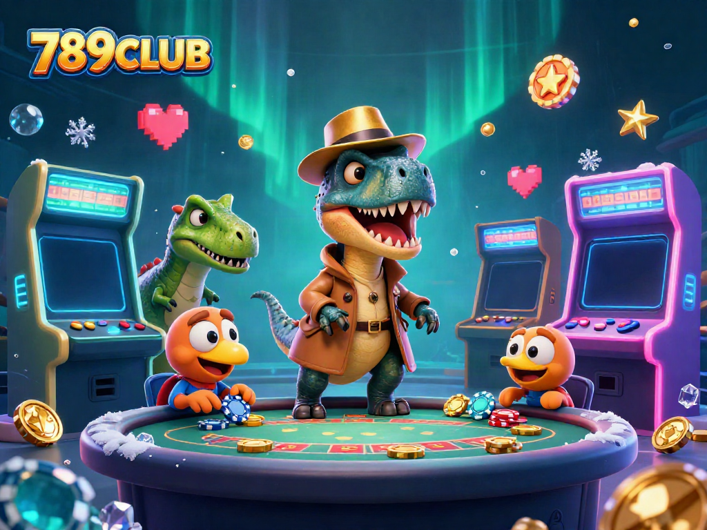 Engage in thrilling gameplay at 789CLUB with vibrant characters and a dynamic casino scene.
