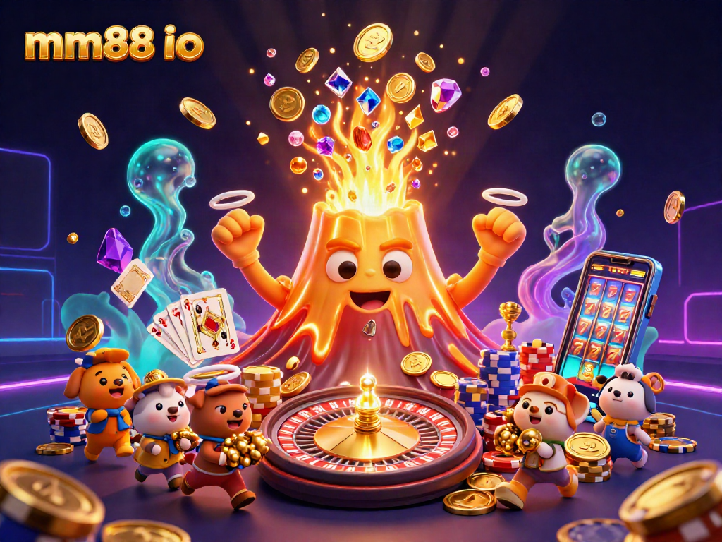 Experience the excitement of mm88 io with a vibrant 3D casino scene full of treasures!