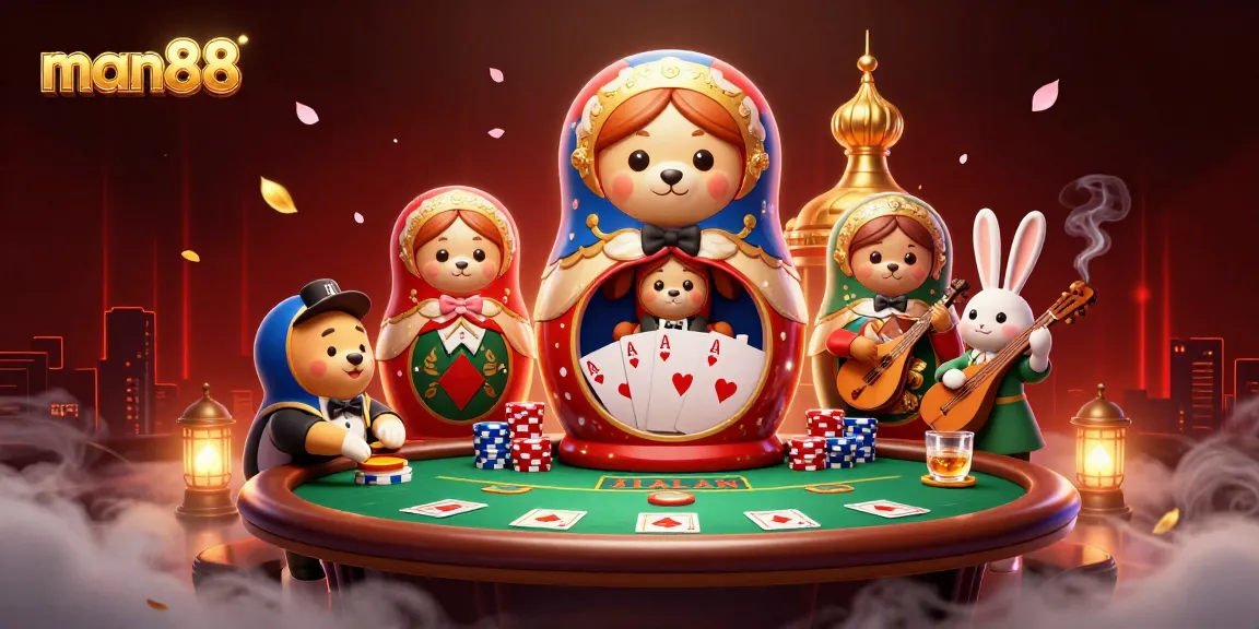 Experience the excitement of man88 with vibrant casino elements and charming characters.