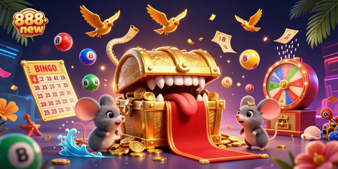 Join the thrilling lottery adventure at 888new with colorful balls and golden treasures.
