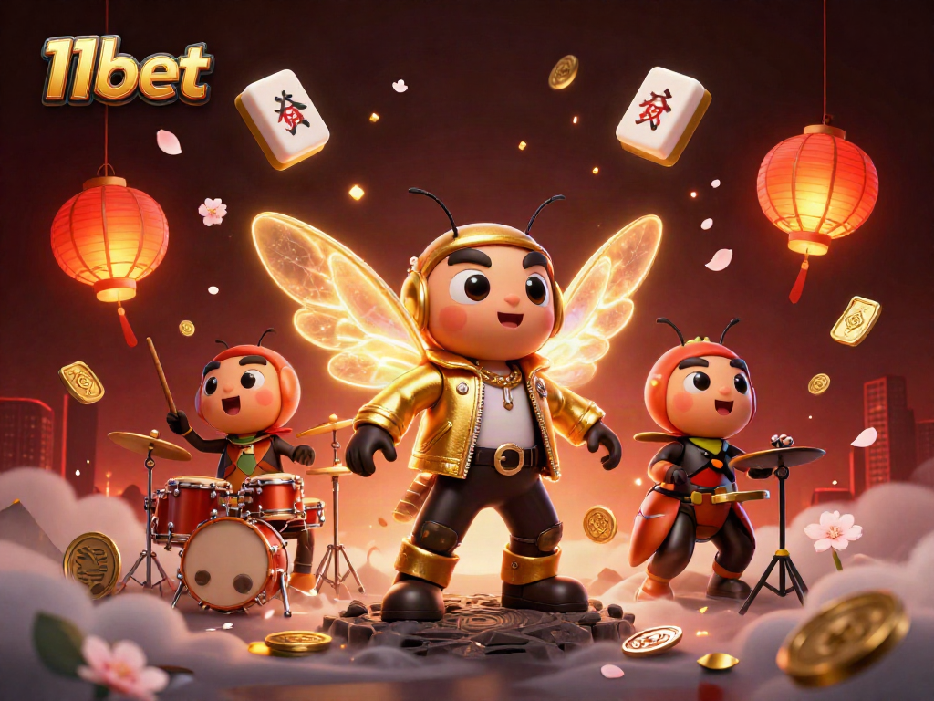 Experience the excitement of 11bet with dynamic 3D characters, casino elements, and vibrant colors.