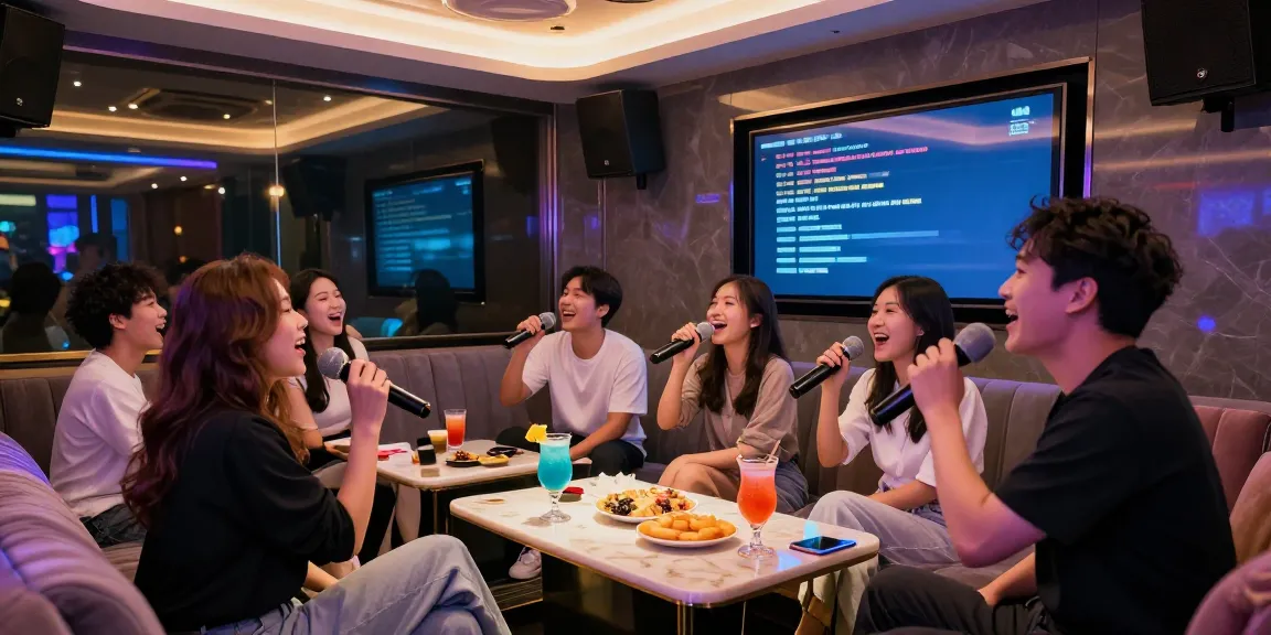 강남 달토에서 친구들과 노래 부르는 즐거운 순간의 카라오케 방