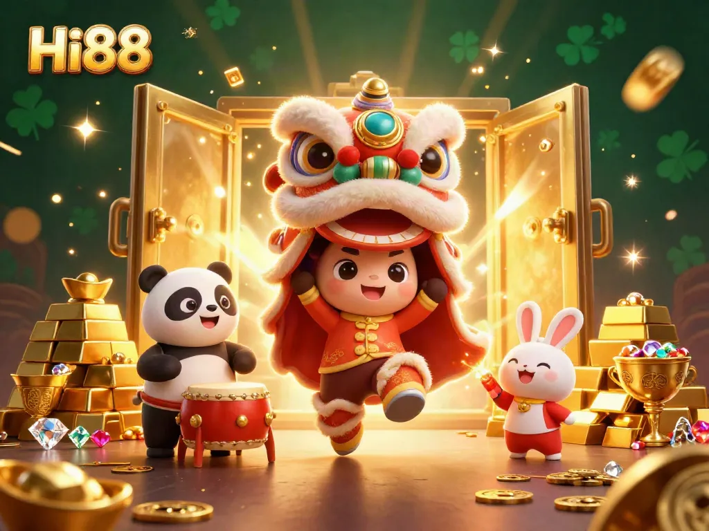 Experience the excitement of Hi88 with lively characters celebrating in a dynamic casino illustration.