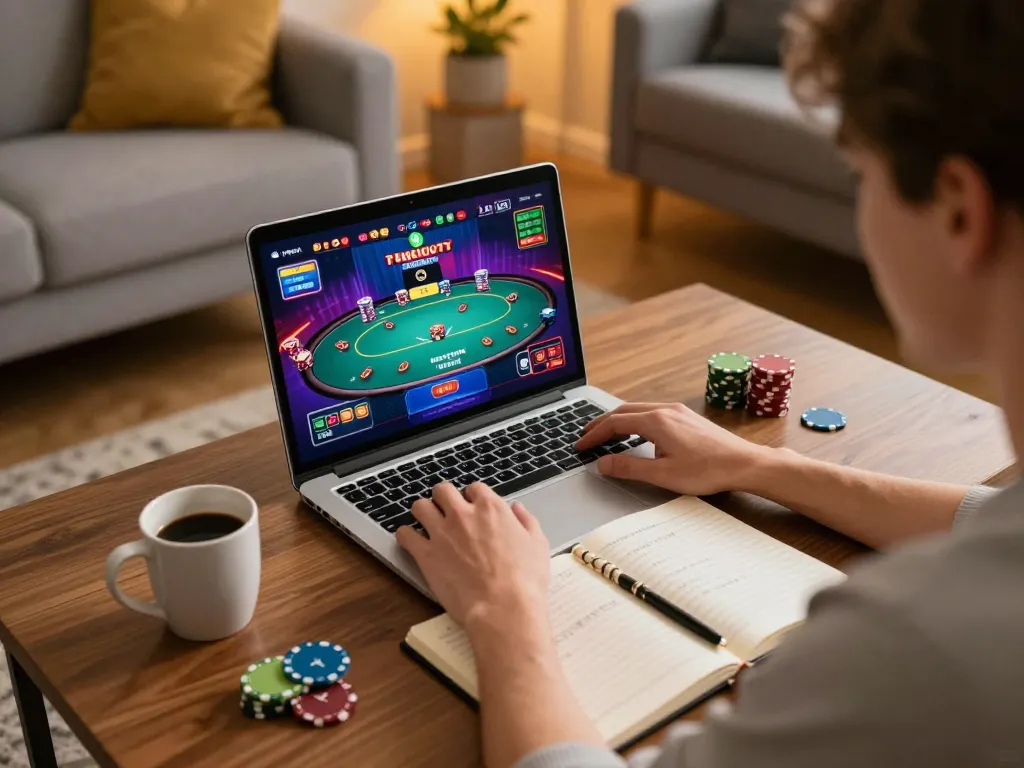 Engaging player strategies at Sunwin online casino on laptop, showcasing responsible gambling