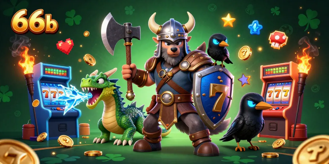 Experience excitement at 66b with a thrilling 3D casino adventure featuring slot machines and vibrant characters.