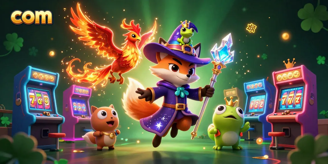 Experience thrilling wins and colorful gaming elements at com casino in this vibrant illustration.
