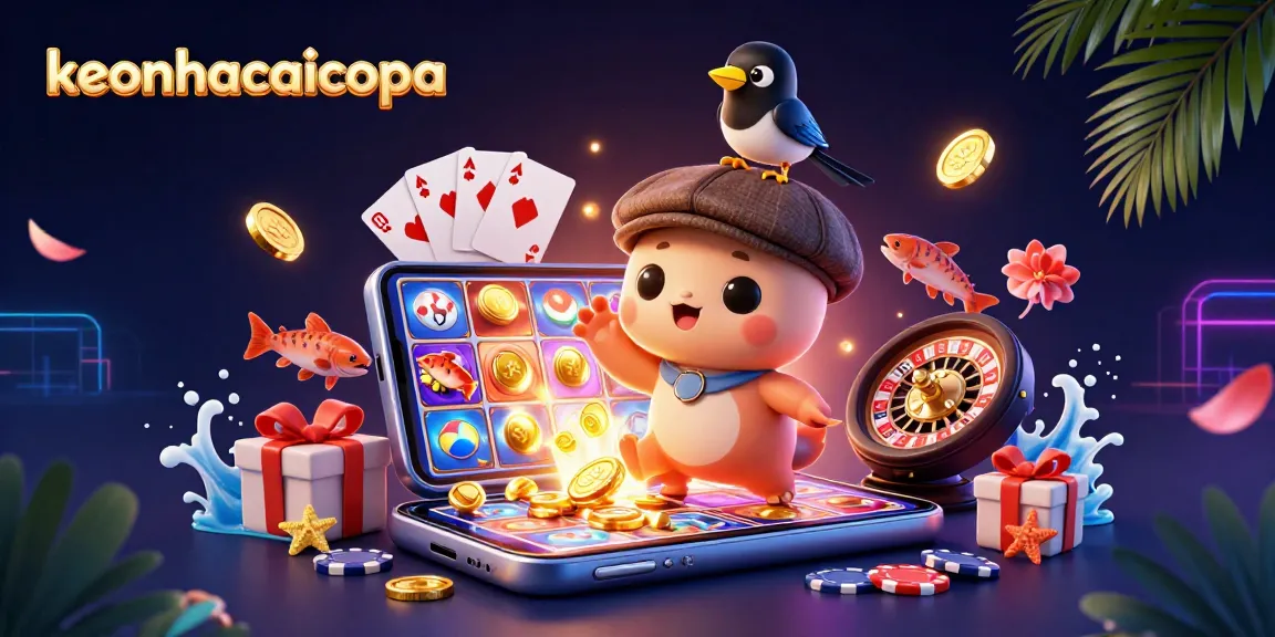 Engaging scene of keonhacaicopa featuring cartoon characters amidst vibrant casino elements
