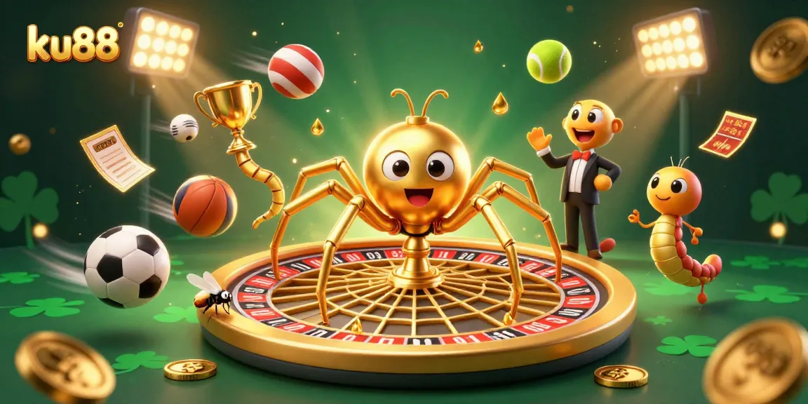 ku88 spins thrilling bets at a roulette-styled web with a golden spider and centipede croupier