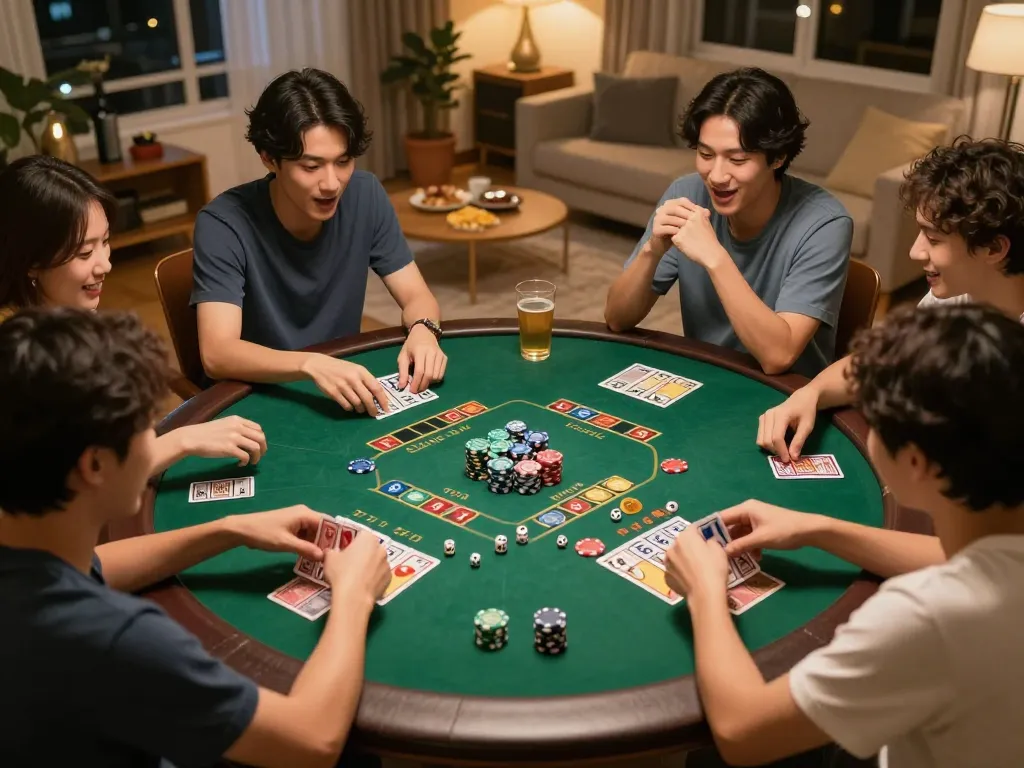 Tài Xỉu gameplay in action at taixiuonline8 with friends enjoying a home gaming night, strategic fun and excitement.