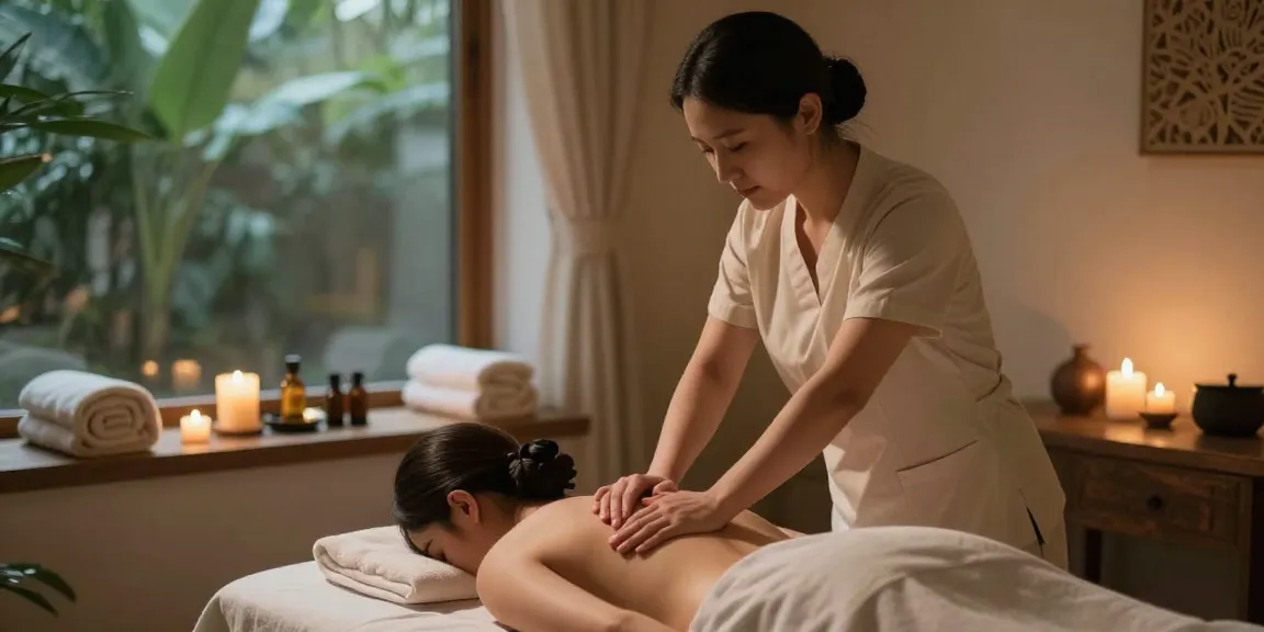 Relaxing massage session emphasizing 관악구출장마사지 in a tranquil spa setting.