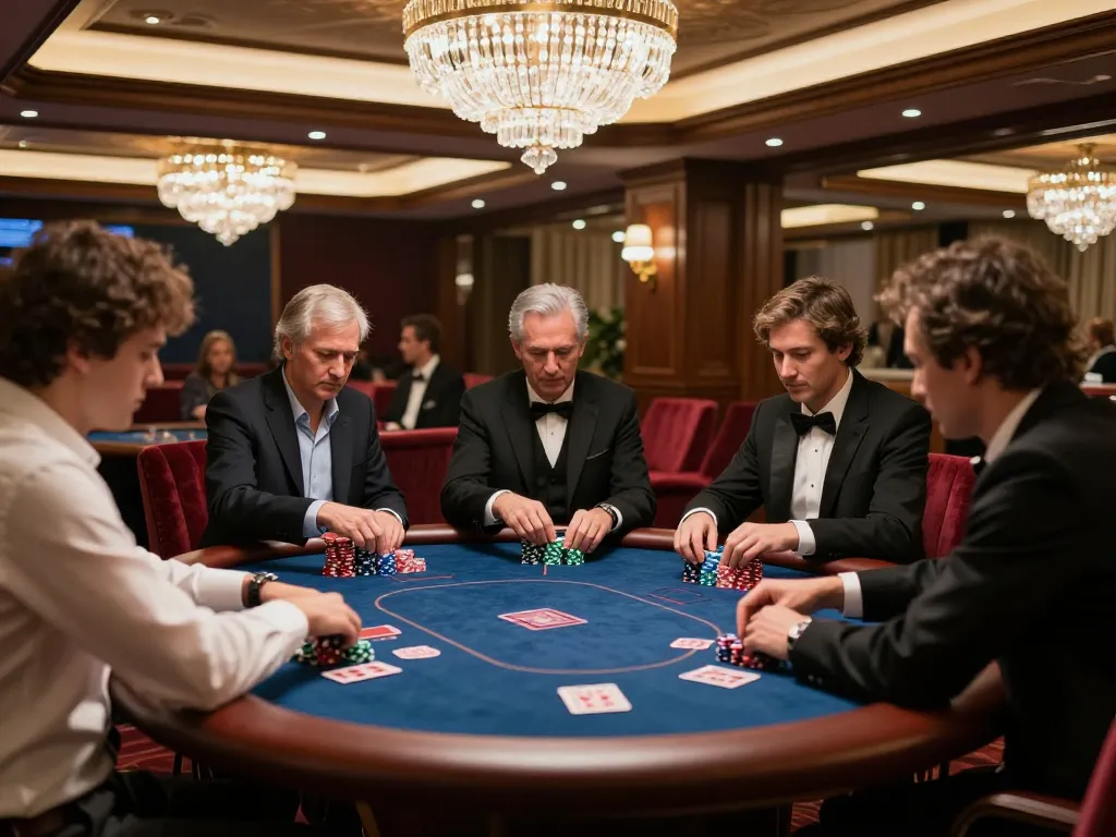 Experience exciting game play at 888bgo's VIP poker table in a luxury casino setting.