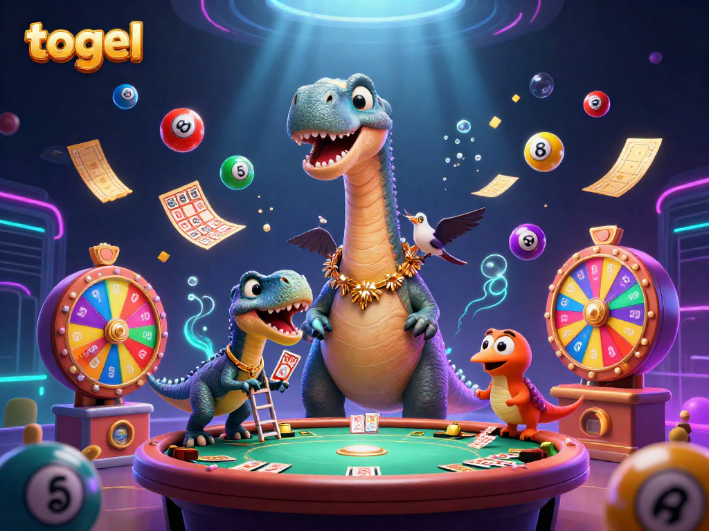 Experience the excitement of togel with vibrant lottery balls and a whimsical casino scene