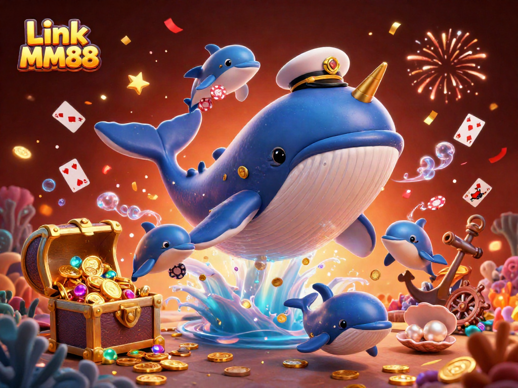 Experience thrilling gameplay with Link MM88 amidst a vibrant casino-themed ocean scene.