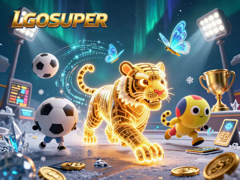 Engage with LGOSUPER as the golden tiger and holographic companions illuminate the casino.