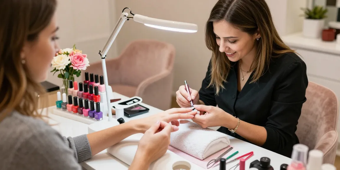 Luxurious manicure experience at Paradise Nail Beauty with hygienic tools and vibrant nail polish selection.