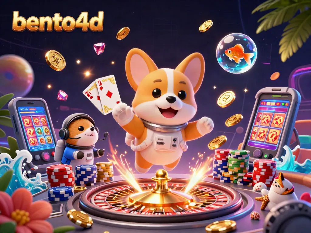 Join the bento4d adventure in this vibrant space casino scene filled with fun elements.