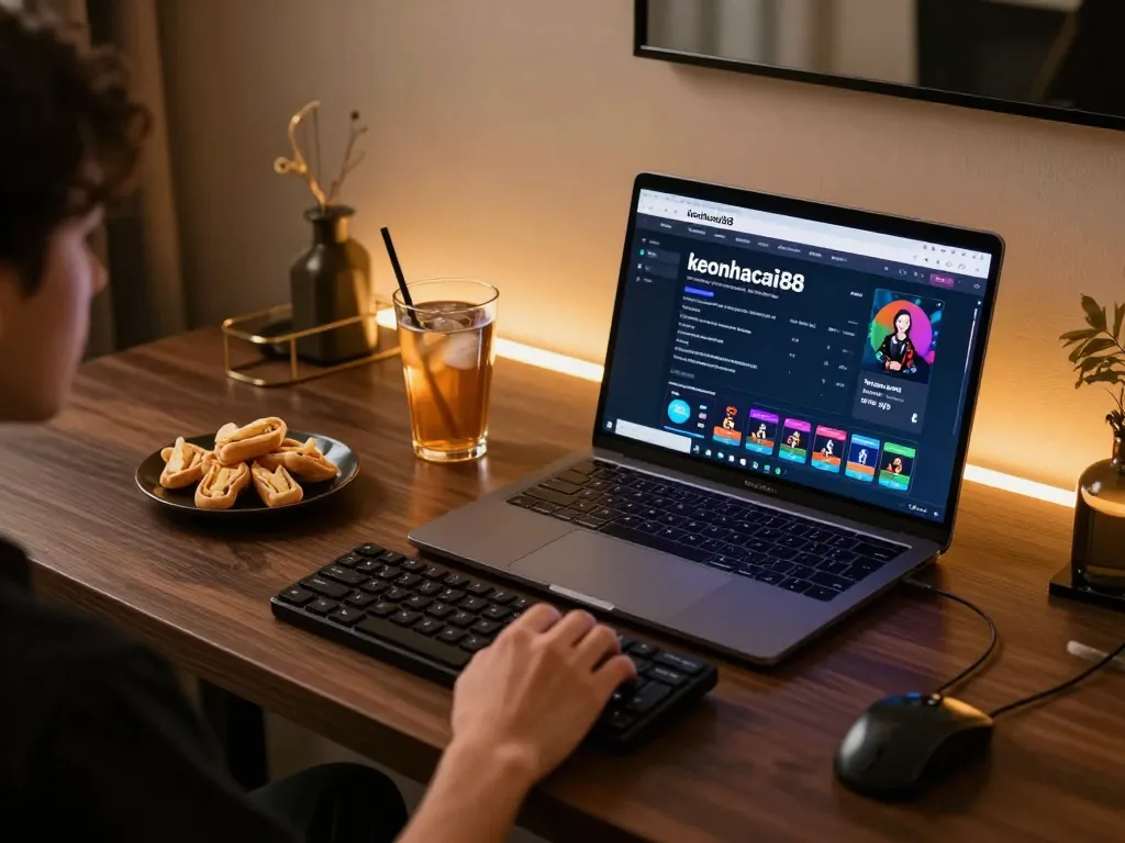 A player engages with the keonhacaii88 sports betting platform on a sleek gaming setup, preparing to place informed wagers.