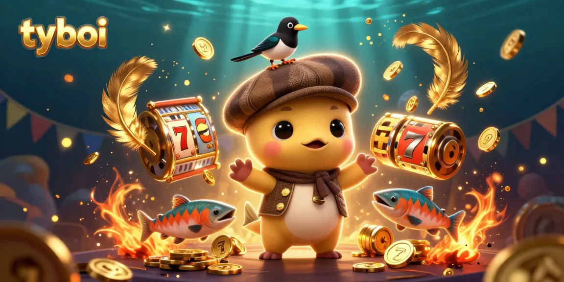 Experience thrilling gaming action with tyboi as a playful Loch Ness monster and gold-obsessed magpie in a vibrant casino.