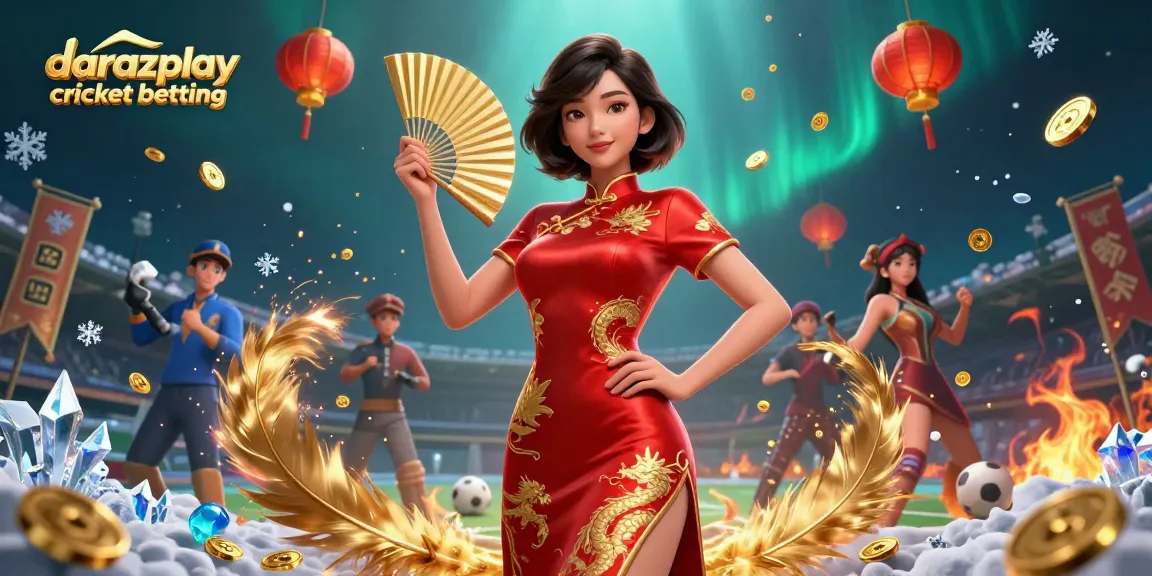 Engage in darazplay cricket betting with vibrant scenes of Asian culture, sports elements, and dynamic action.