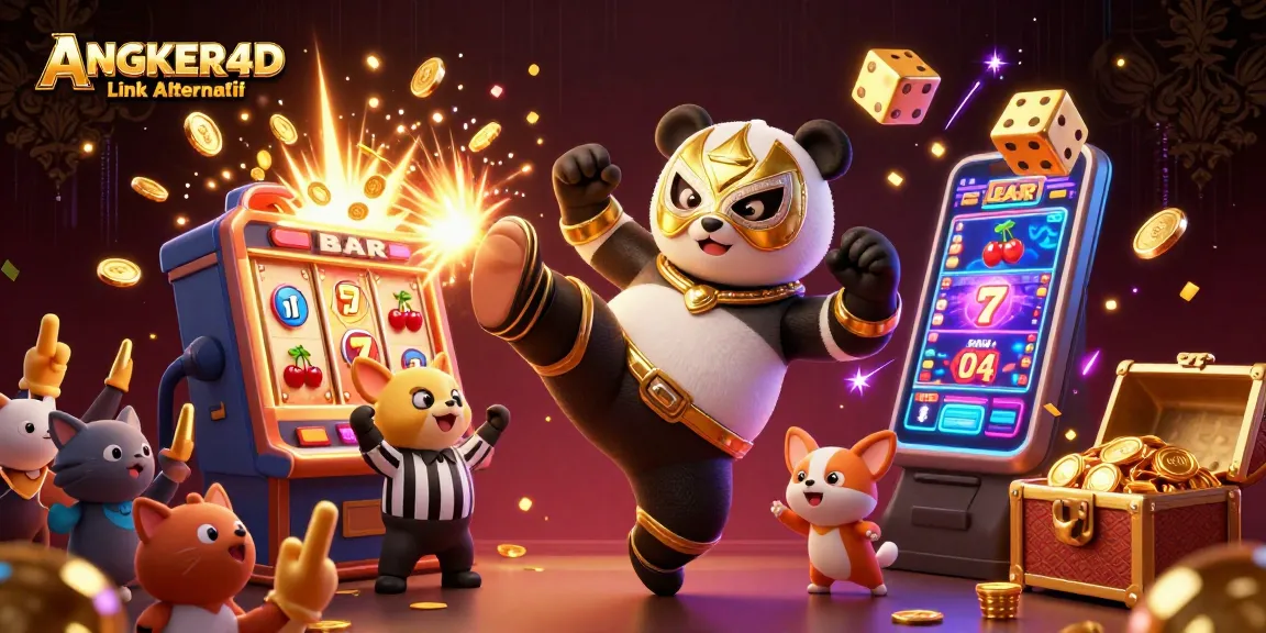Join the excitement with ANGKER4D Link Alternatif as the panda wrestler scores big, showcasing vibrant casino action.
