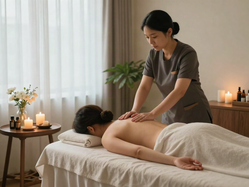 동대문출장마사지 therapy session in a tranquil spa room with calming atmosphere.