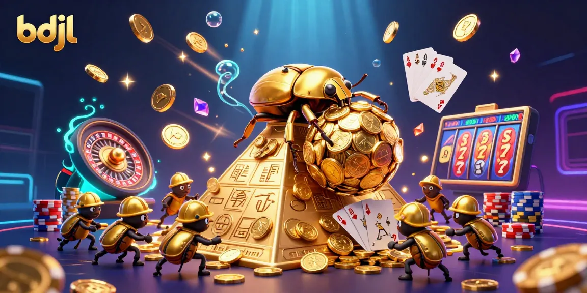 Engage with bdjl's vibrant casino scene featuring a golden dung beetle and dynamic gambling elements.